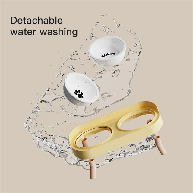 Pet cat double bowl feeder, adjustable height cat and dog water dispenser, elevate feeding kitten supplies 4