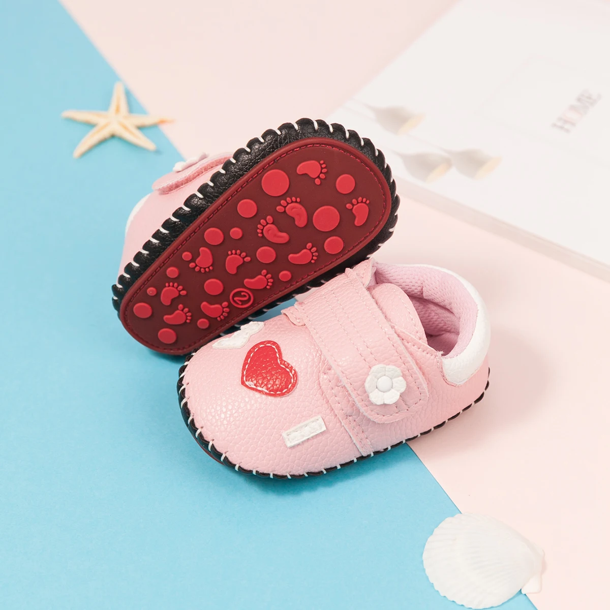 Nette Cartoon Baby Junge Mädchen Leder Casual Sneaker Exquisite Blume Herz Gestreiften Erste Wanderer Gummi Weiche Anti-slip Flache sohle – Detail 10
