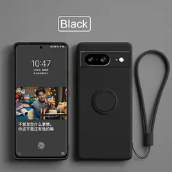 Liquid Silicone Magnetic Ring Stand Holder Case with TPU Protection Cover for Pixel 6 (Black)