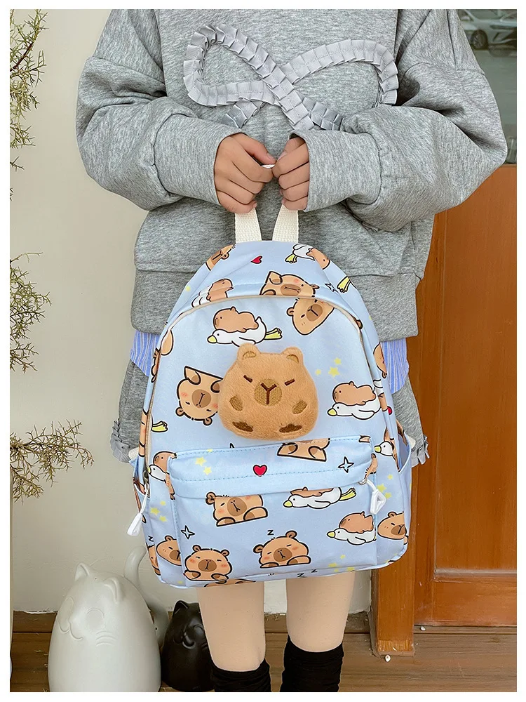 Cute Cartoon Capybara Backpack Plush Large Capacity School Bags Simple Pattern Book Bag Kawaii GirlSchool Backpack Mochila Mujer