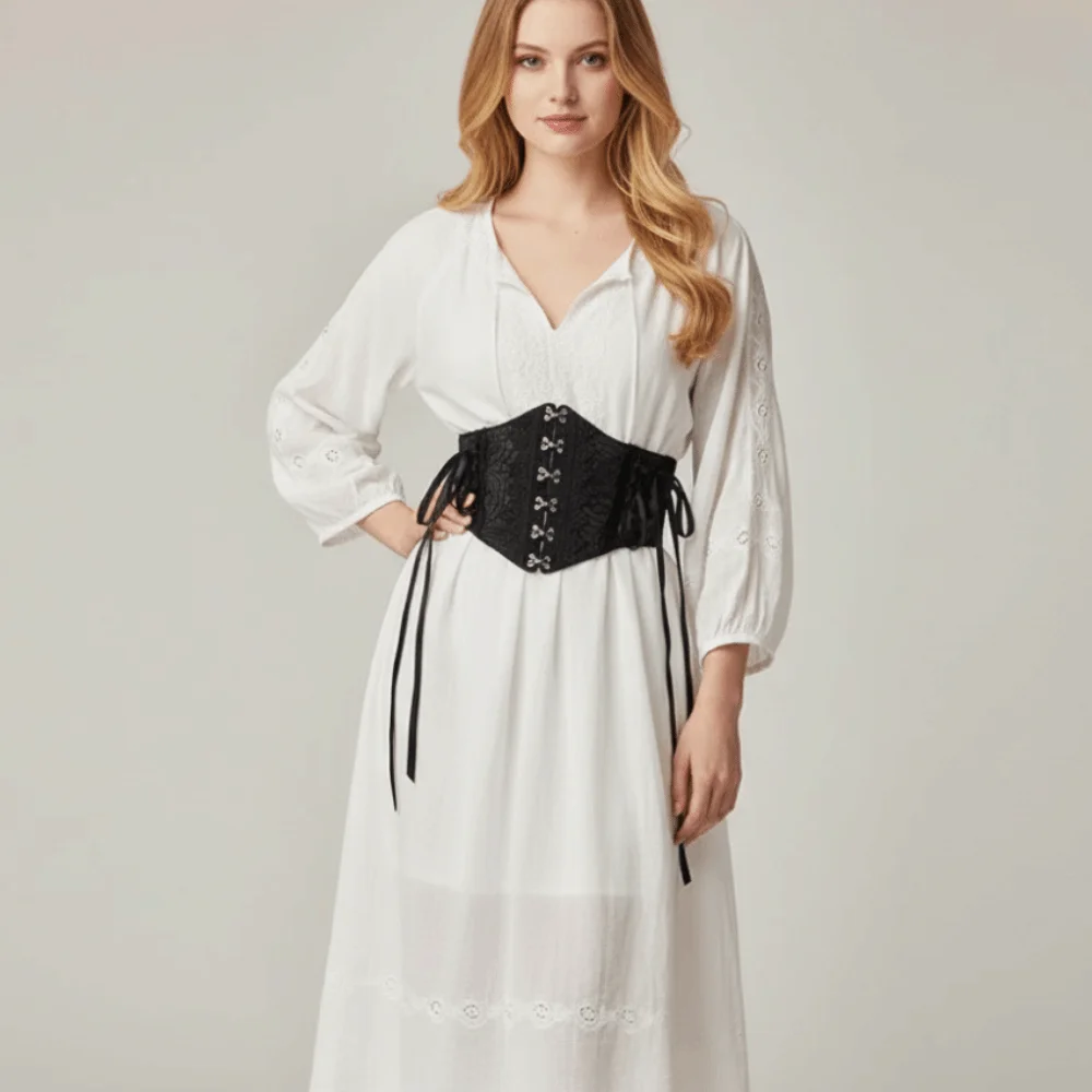 Modisches breites Spitzenkorsett, schwarzes elastisches Taillenkorsett, Kleiderzubehör, schlankmachender Taillengürtel – Detail 6