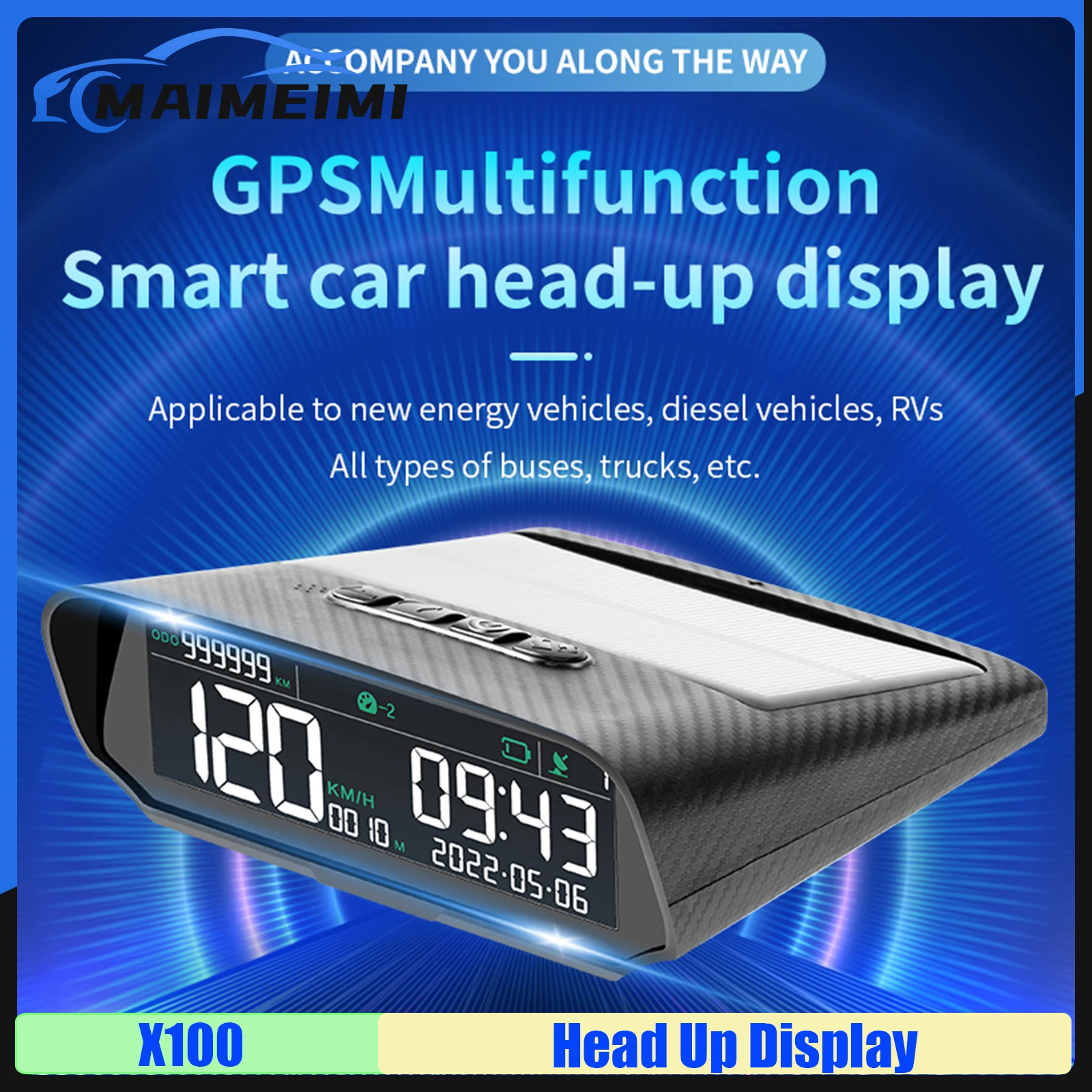

Wireless Solar X100 Car HUD GPS Head-up Display LCD Display Windscreen Projector Digital Speedometer Altitude Overspeed Alarm