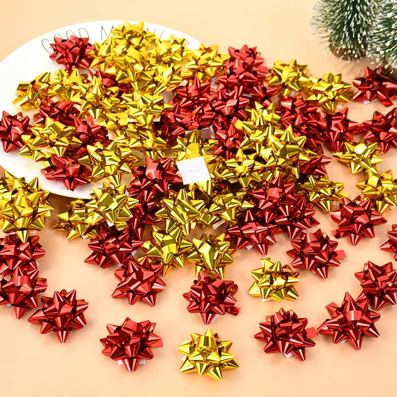 Description Picture 2 of item50pcs Gold Star Bows for Present Wrapping Multi Colors Christmas Ribbon Bows Birthday Party Wedding Holiday Decoration Supplies