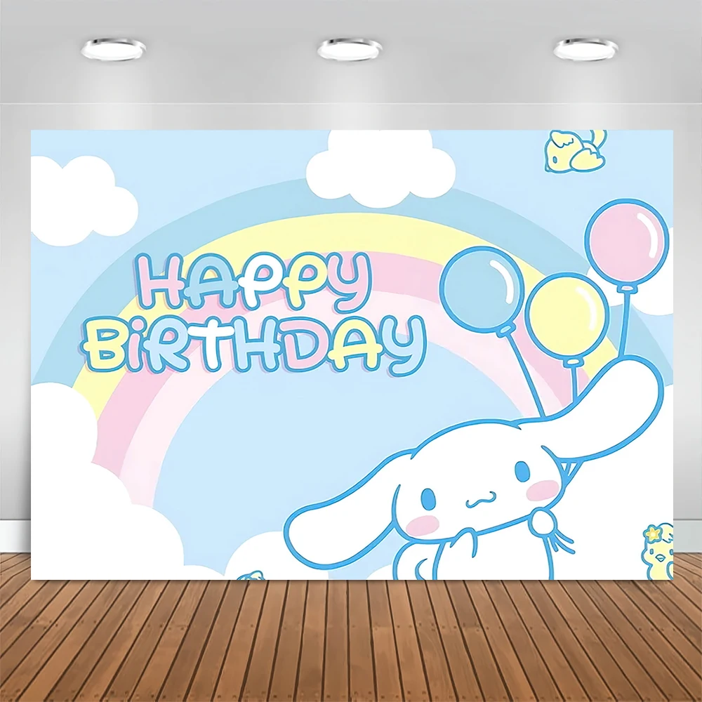 Sanrio Backdrops Banner Rainbow Balloons Cartoon Cinnamoroll Children's Happy Birthday Party Decor Photo Background Booth Props birthday backdrop party backdrop curtain party decoration photo booth props photography props party supplies