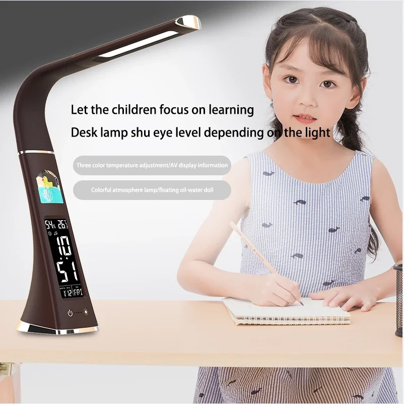 LED Desk Lamp With Calendar Temperature Alarm Clock Touch Dimming Eye Protection Table Lamp USB Rechargeable Reading Desk Lights 6