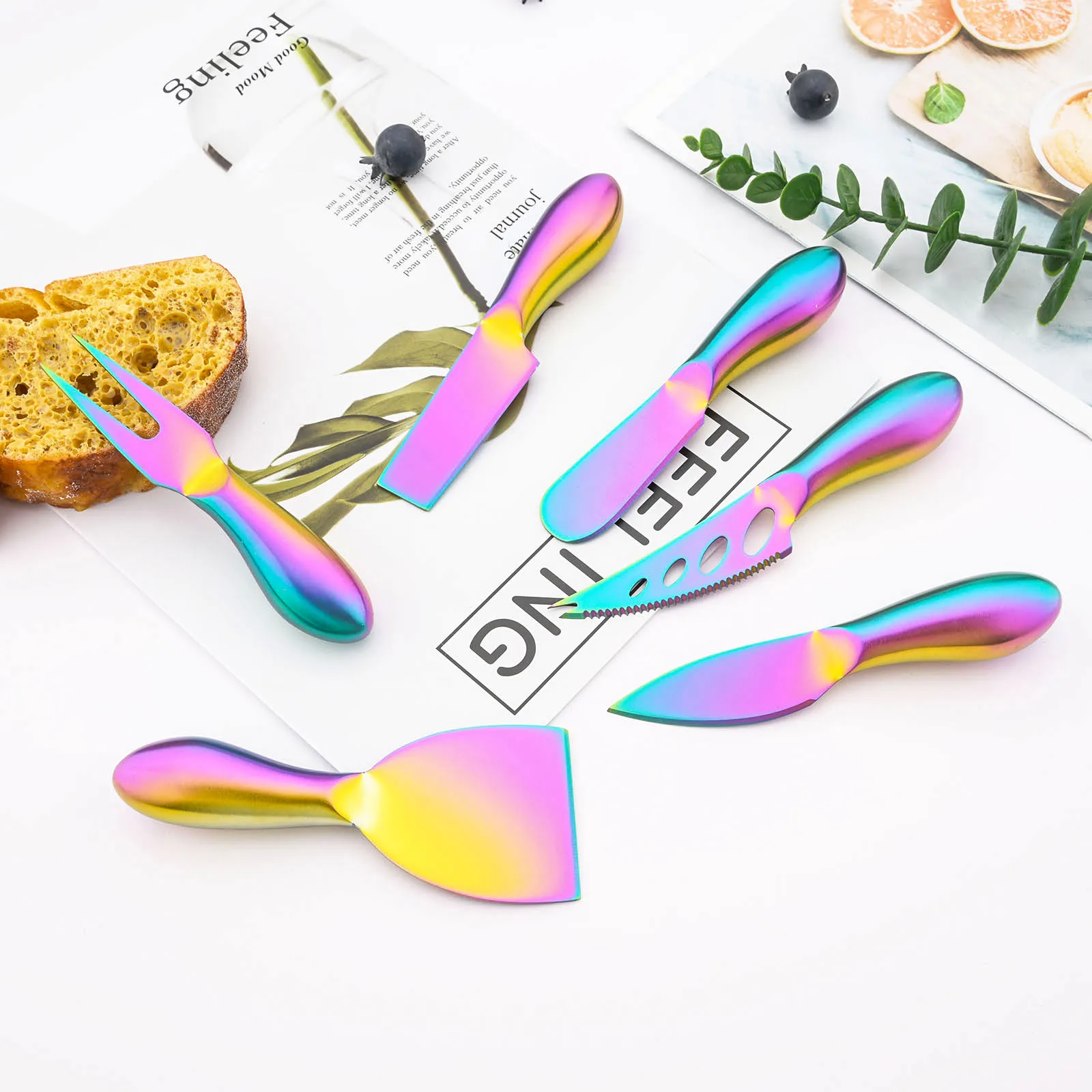 Description Picture 6 of itemGold Matte Stainless Sttel Handle Cheese Knife Set Mini Cheese Knife Butter Knife Slicer Knife Pizza Cutter Baked Cheese Knife
