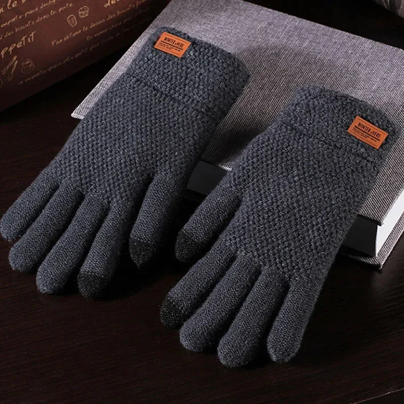 Autumn Winter Touch Screen Knitted Wool Plus Velvet Thickening Outdoor Riding Gloves for Men cycling gloves touchscreen gloves knitted gloves warm gloves Accessories Gifts