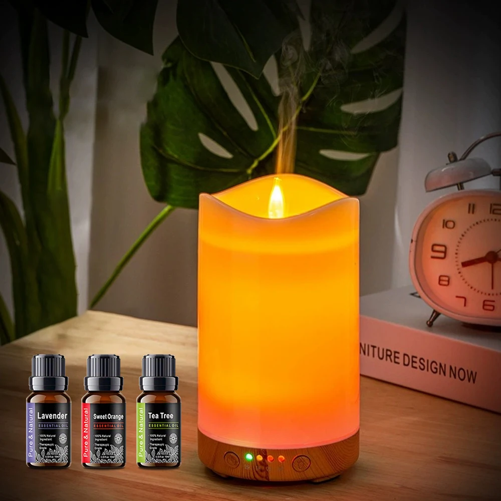 2025 New Candle Shape Humidifier 7-Color LED Aroma Diffuser With 3 Oils Waterless Auto-off Timer for Bedroom Relax