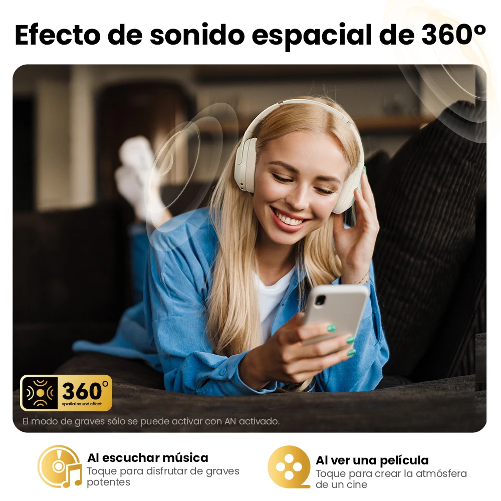 HAYLOU auriculares inalámbricos S30 con Bluetooth 5,4, 43dB dispositivo de audio adaptable con cancelación de ruido, controlador dinámico de 40mm, 80H de tiempo de reproducción - Imagen 6
