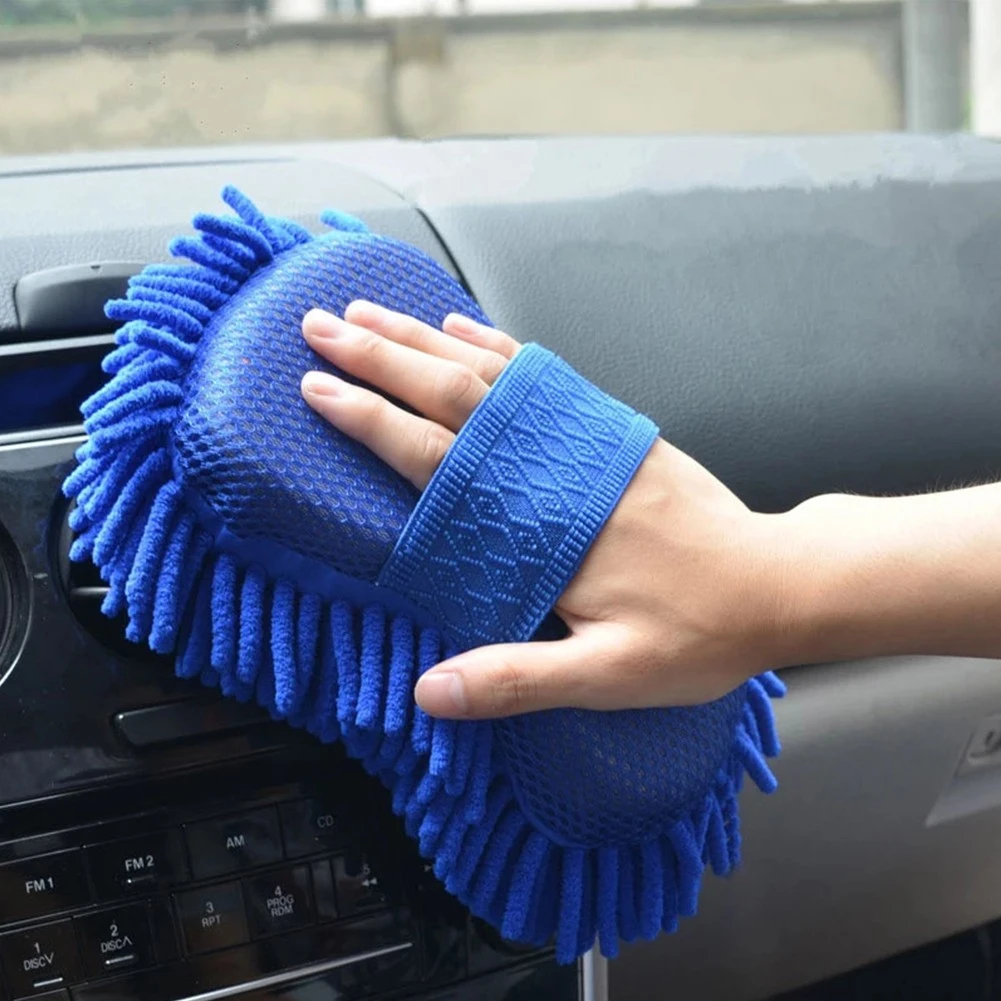 

1xCar Wash Sponge Care Washing Brush Pad Cleaning Tool Blue Microfiber Chenille New Clean Microfiber Washing Tools Blue