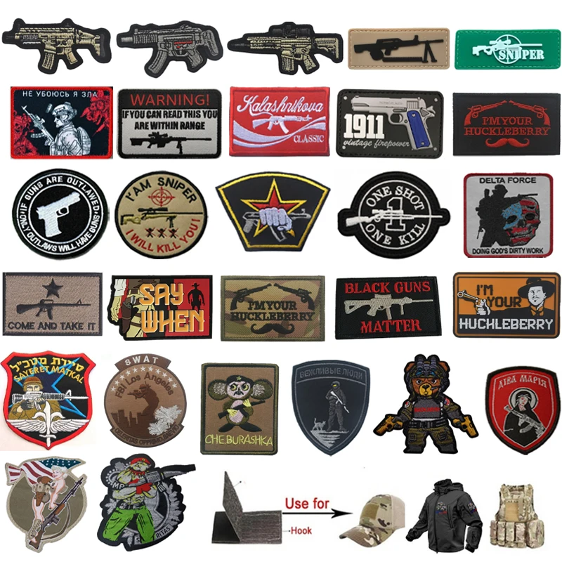 Sniper GUNS Badge Hook Embroidery Patches PVC Rubber Patch Clothes