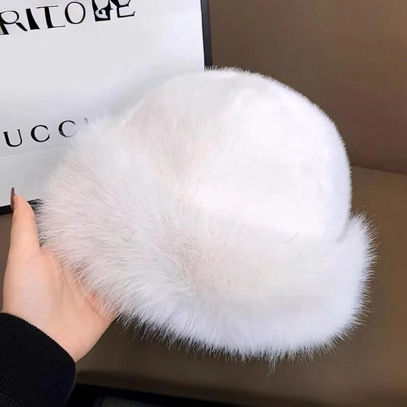 Women Hat Winter Plush Fisherman Fur Ear Protection Windproof Warm Headgear Fashion Panama Basin Cap