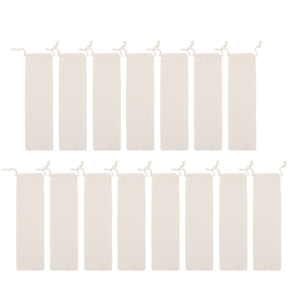 15 Pcs Straw Storage Bag Pouch Stainless Steel Straws Table Ware Beam Port Environment-friendly