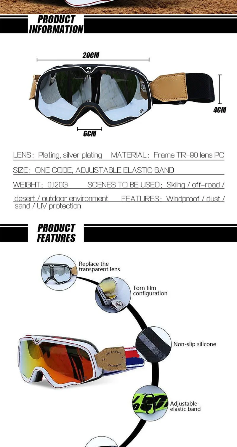 Retro Motorcycle Glasses Men's Off-road Motorcycle Racer Windproof Retro Motorcycle Goggles Glasses Scooter Sunglasses Free Tran Helmet Motorcycle Full Face