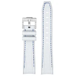Universal 20mm Diving Strap with Arc Curved End TPU Rubber Bracelet - 20mm (White blue)