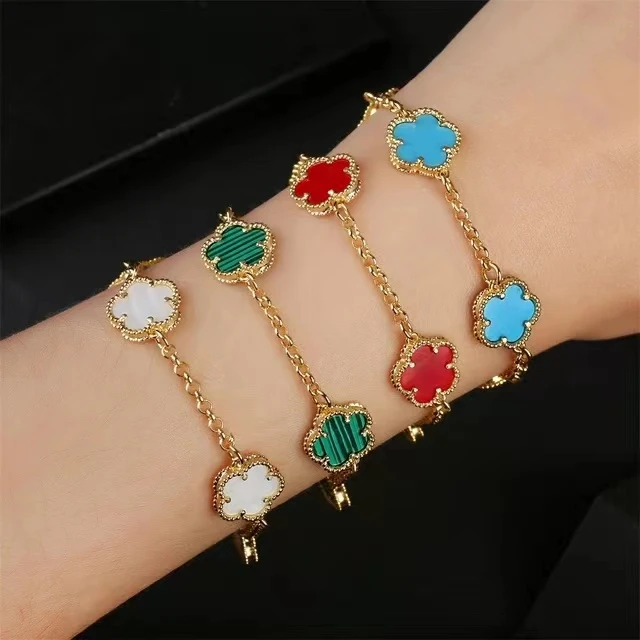 Double Sided Shell Four Leaf Clover Bracelet Women Fashion Brand Luxury  Gold Chain Plum Blossom Bracelet Personality Gift Jewelr