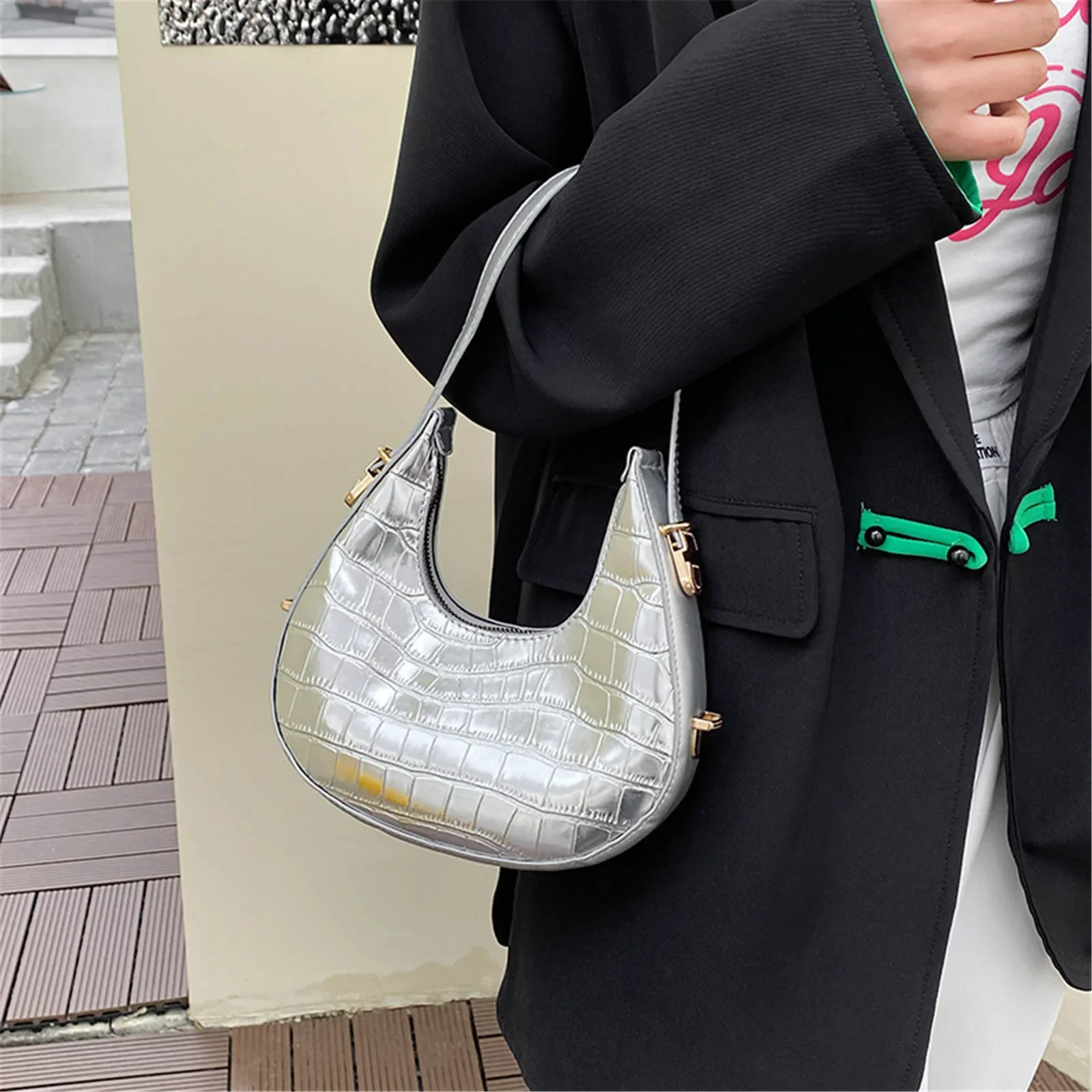 Fashion Stone Pattern Shoulder Bag - Blue Color Option