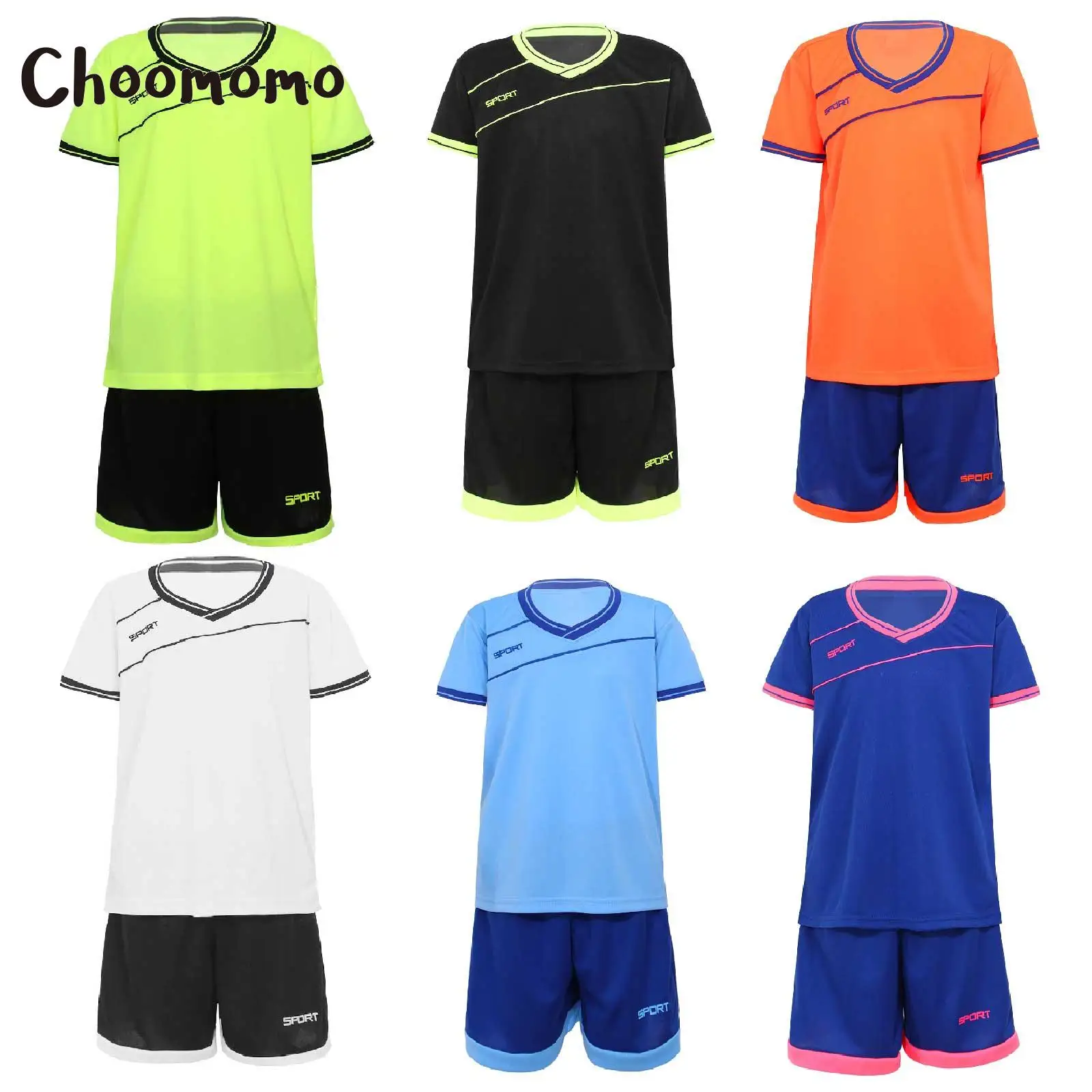 

Choomomo Kids Boys Short Sleeves Letters Printed V Neck Tops and Shorts Sports Set Football Soccer Suits Competition Sportswear