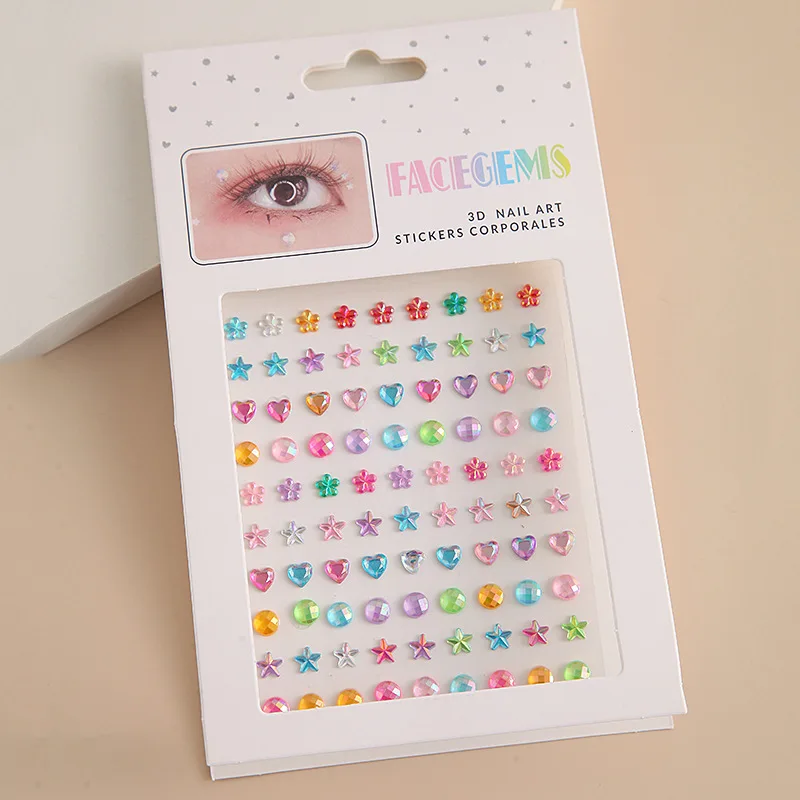 

Mixed Color Make Up Diamond Eyes Face Festival DIY Body Crystal Gems Tattoo Adhesive Rhinestone Acrylic Eyeshadow Sticker 1Sheet