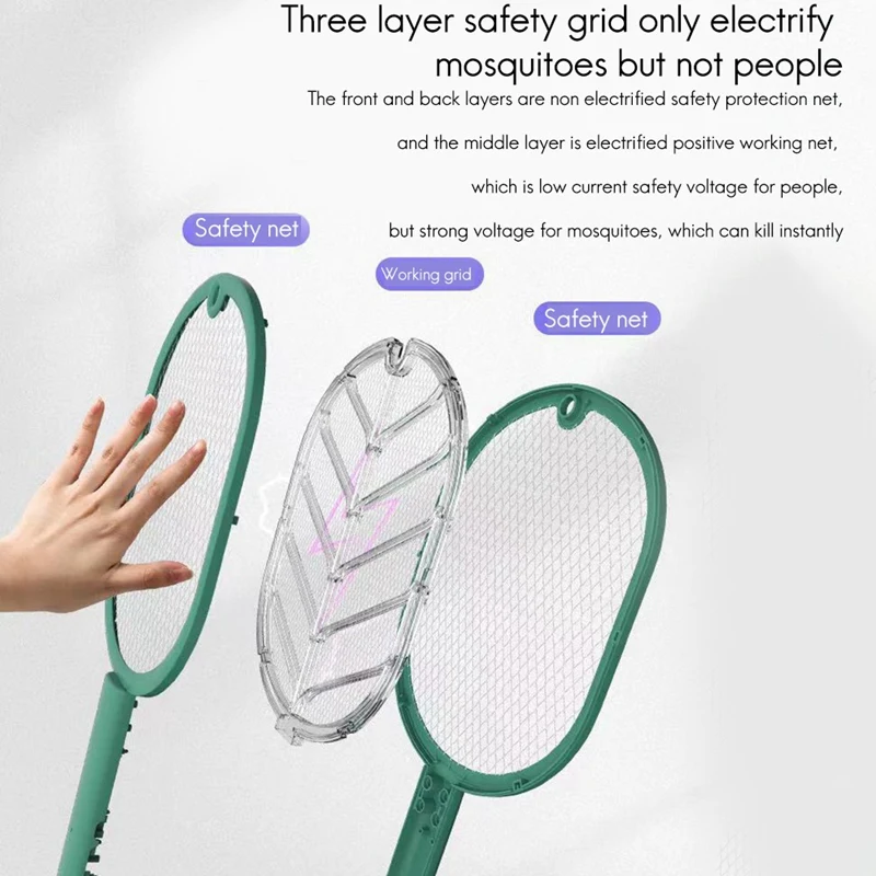 Handheld Rechargeable Tennis Mosquito Racket Trap Lamp Electric Fly Swatter Bug Safety Mesh Cordless Tray for Summer