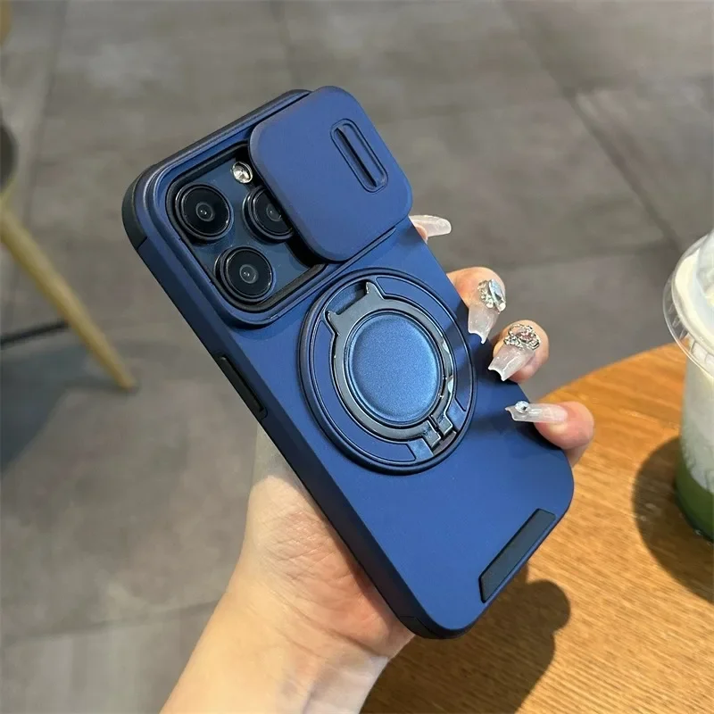 Luxurious Magsafe Wireless Charging Case with Magnetic Ring Bracket and Camera Protection