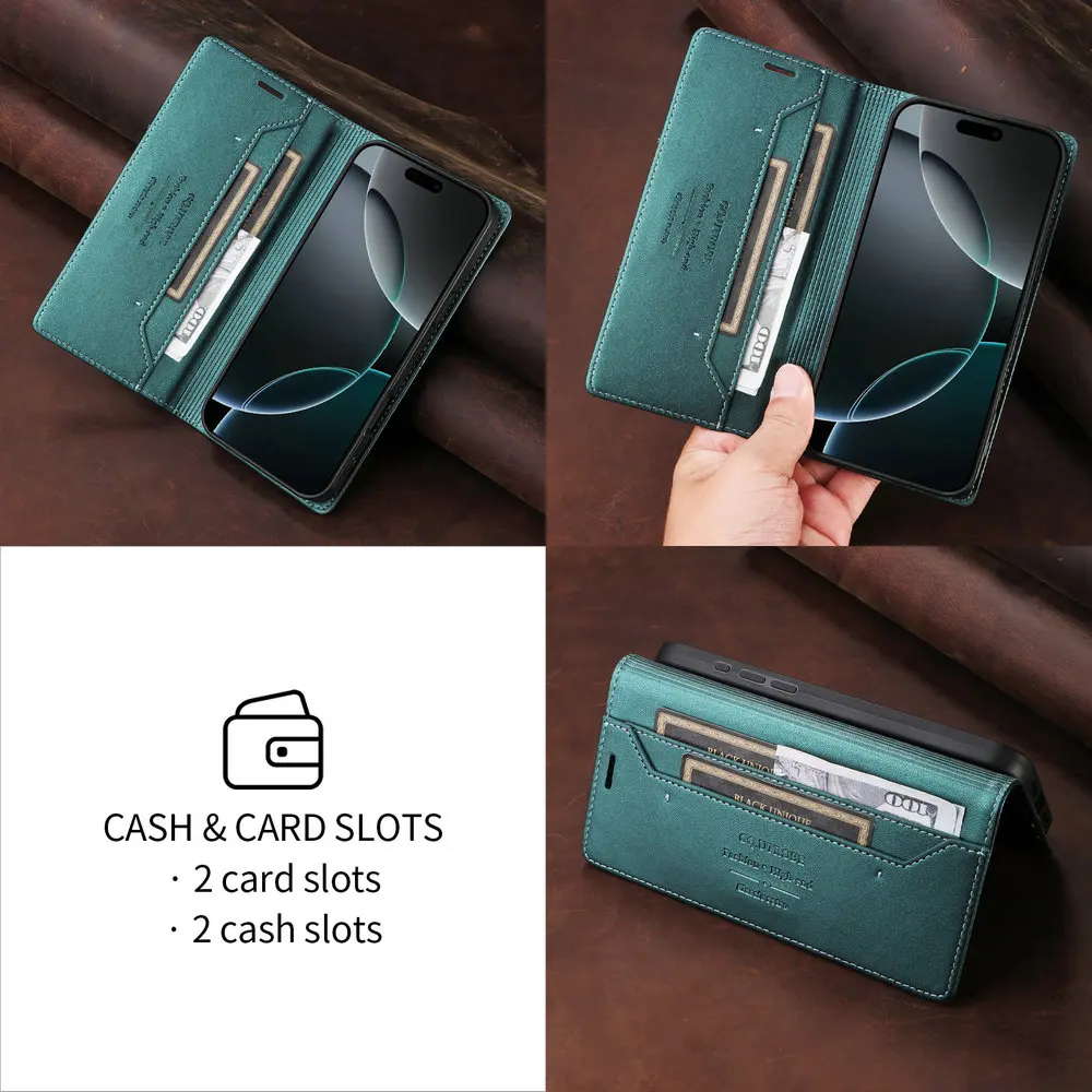 Luxury RFID Leather 360° Protective Wallet Phone Case with Magnetic Closure