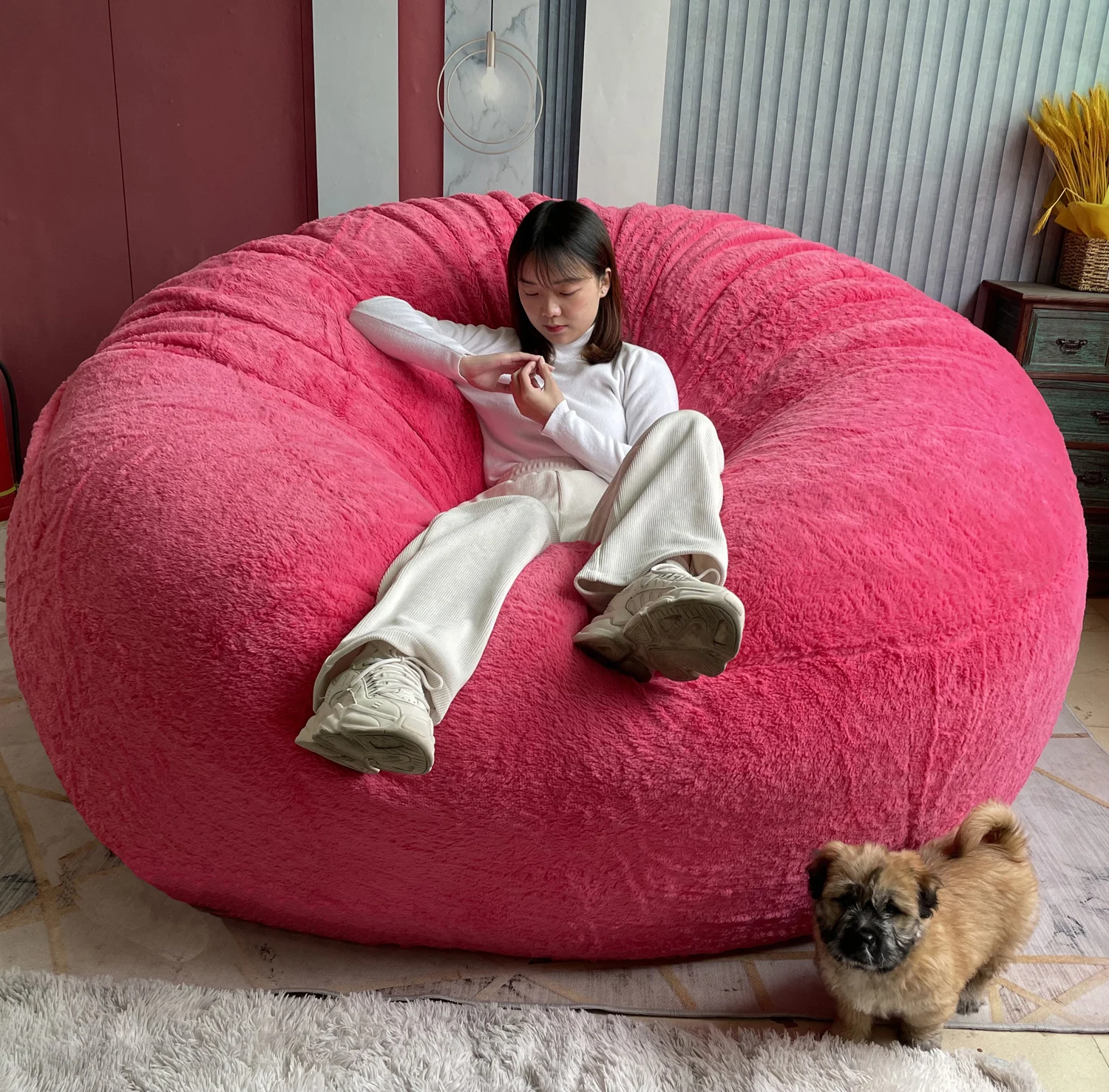 Bean Bag Chair Cover Large Circular Soft Fluffy Pv Velvet - Temu