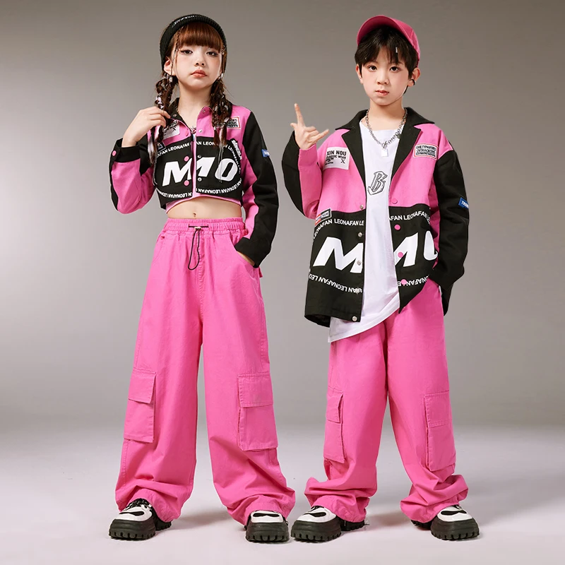

Kids Hip Hop Clothing Short Racing Shirt Crop Tops Pink Casual Cargo Pants for Girls Boys Jazz Dance Costumes Streetwear Clothes
