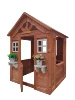 All Wooden Kids Playhouse with 2 windows and flowerpot holder,42"Lx46“Wx55"H,Golden Red 4