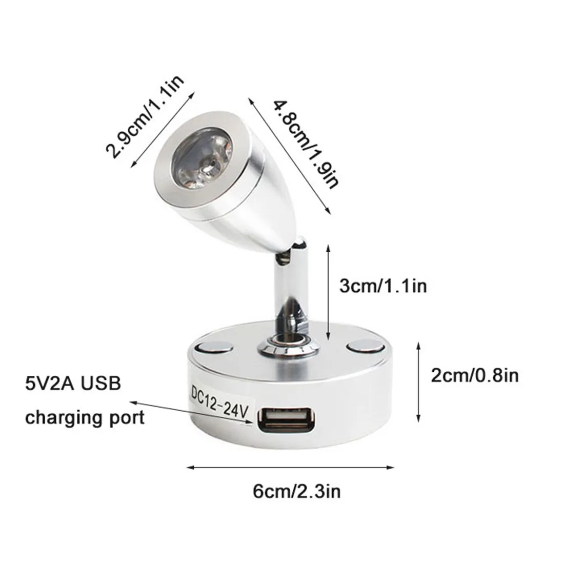 2pcs/Pack 3W DC12V 24V LED Reading Light RV Dimmable Reading Lamp USB Charger For Boat Camper Van Travel Trailer led wall lamp,wall sconces light,wall lamp,flexible reading light