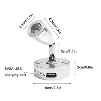 2pcs/Pack Silver 3W DC12V 24V LED Reading Light RV Dimmable Reading Lamp with USB Charger for Boat Camper Van Travel Trailer 2