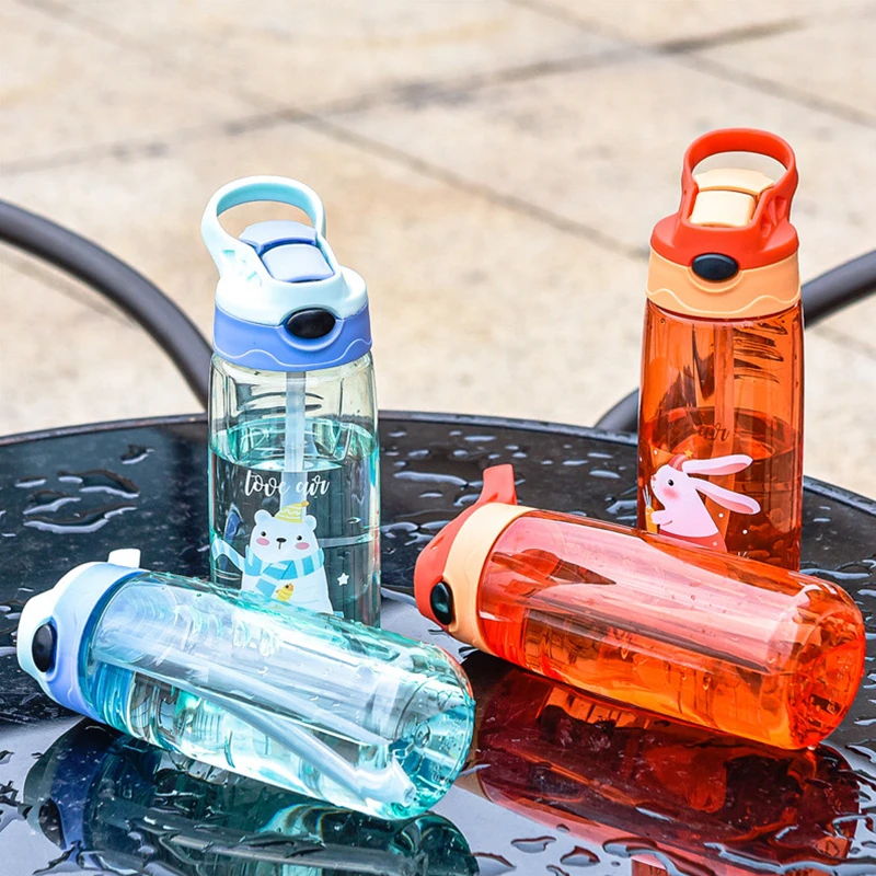 500ml Kids Water Bottle With Straw BPA Free Children Drinking Kettle Healthy Plastic Portable School Cup