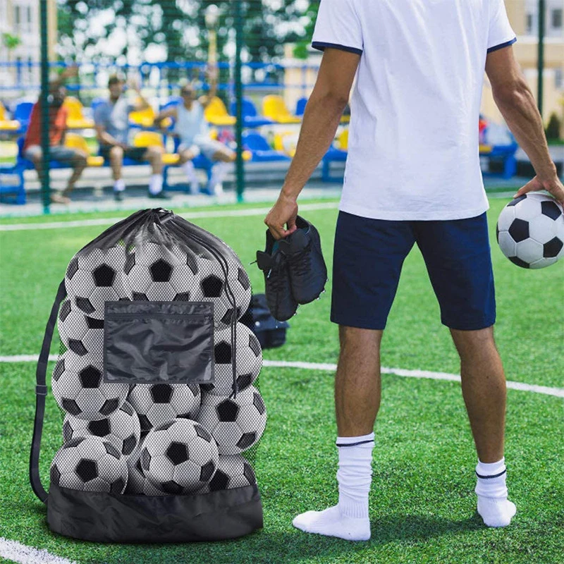 

1Pc Mesh Soccer Ball Bag Extra Large Drawstring Basketball Storage Bag With Zipper Pocket Volleyball Football Net Pack Gym Bags