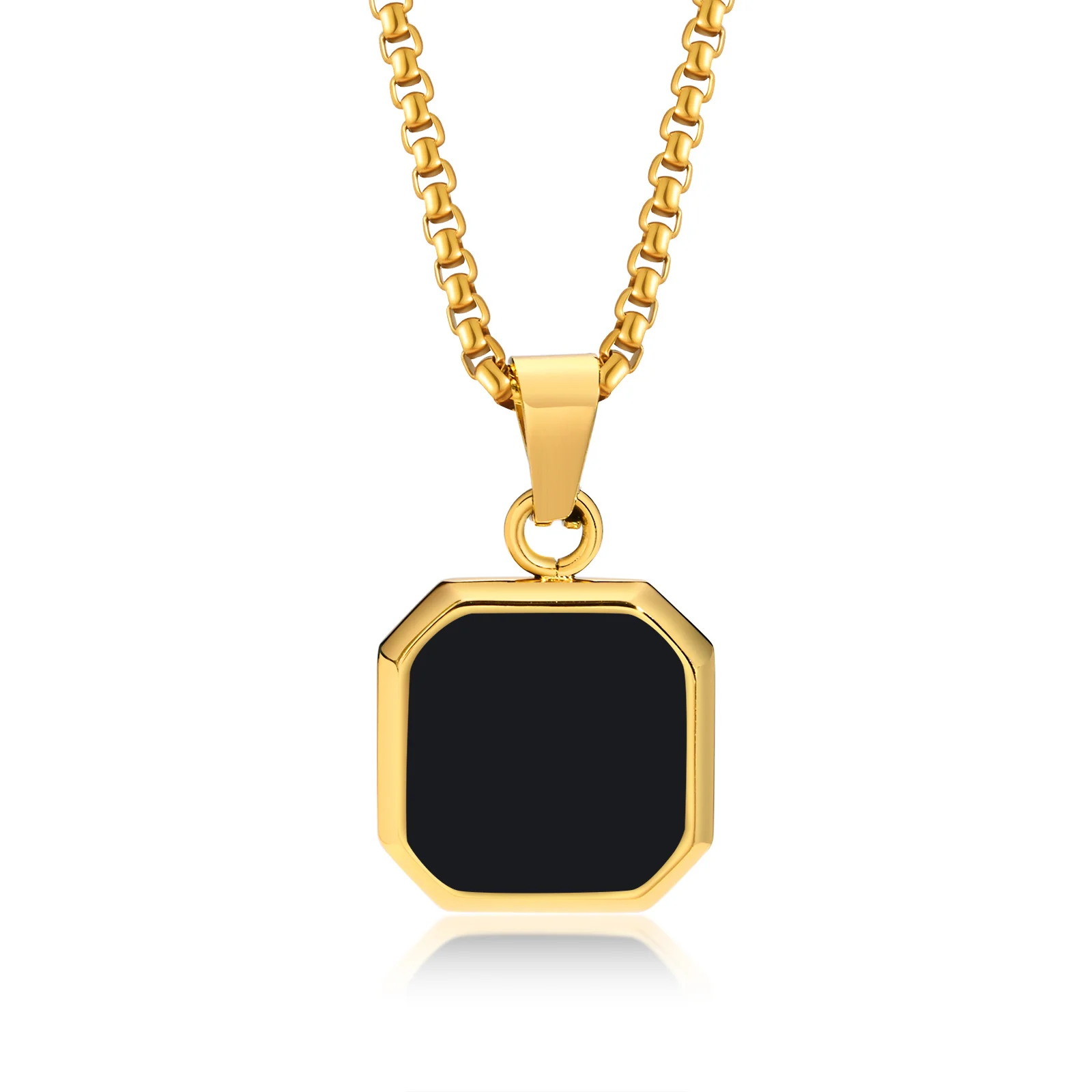 Vnox 15mm Square Pendant Necklace for Men, Gemetric Enamel Lapis