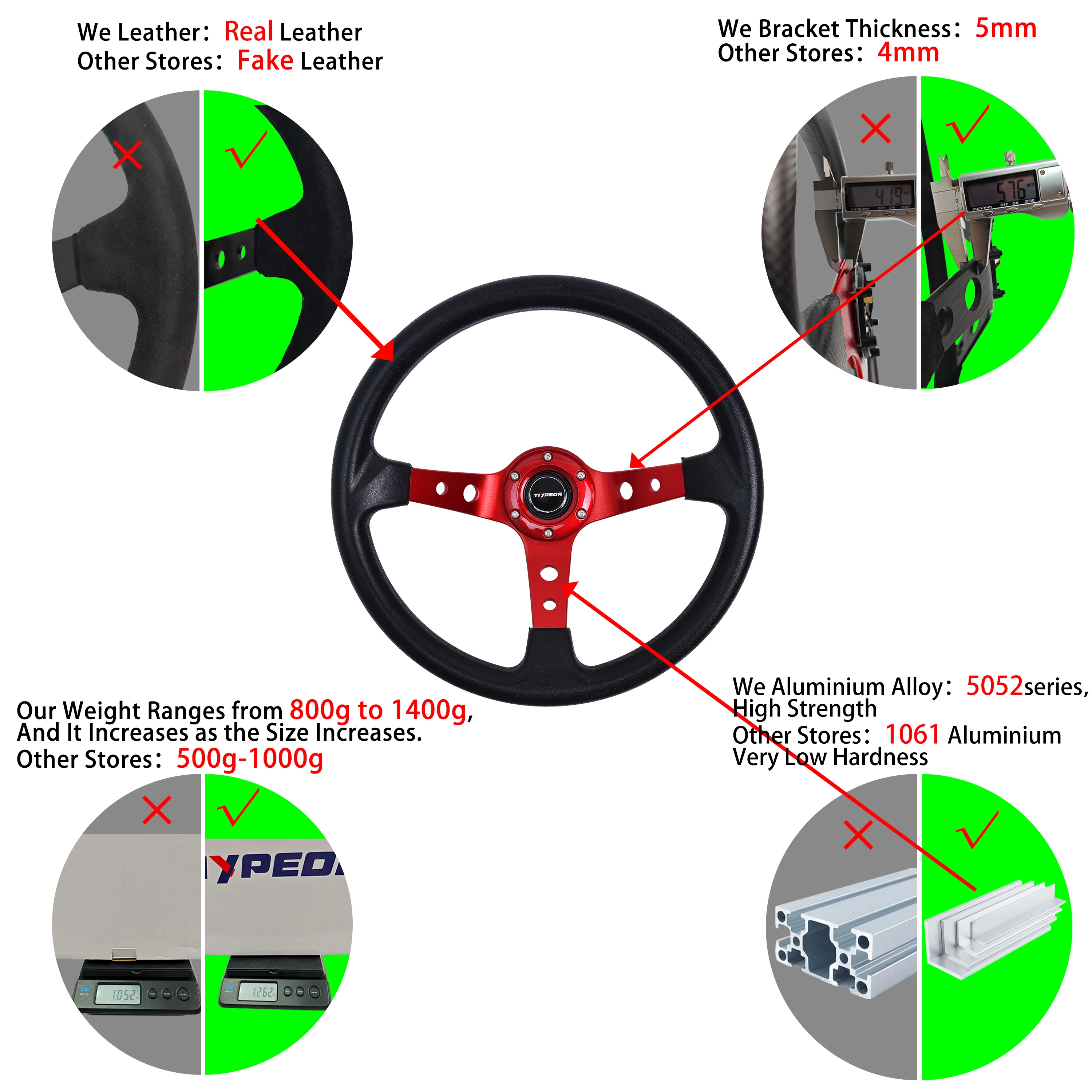 Racing Steering Wheel 14 inch PU For Universal Cars Drifting Sport