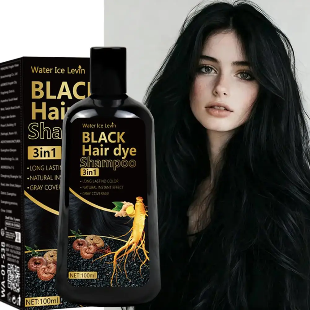Black Hair Dye Shampoo 3in1 with Ginger & Biotin - Long Lasting Color & Gray Coverage for Vibrant Hair R3Z8