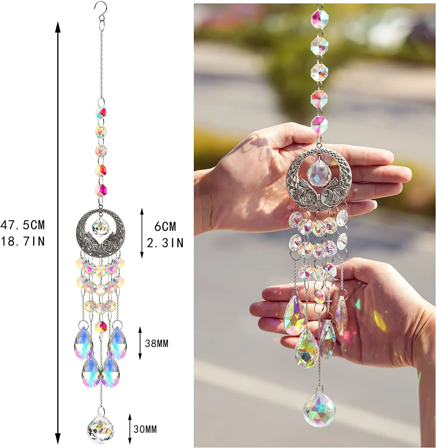 H & D – attrape-soleil suspendu en cristal AB, 120mm, ornement de fenêtre,  prismes arc-en-ciel, fabrication de lustre, pendentif en cristal pour  décoration de jardin et de maison - AliExpress