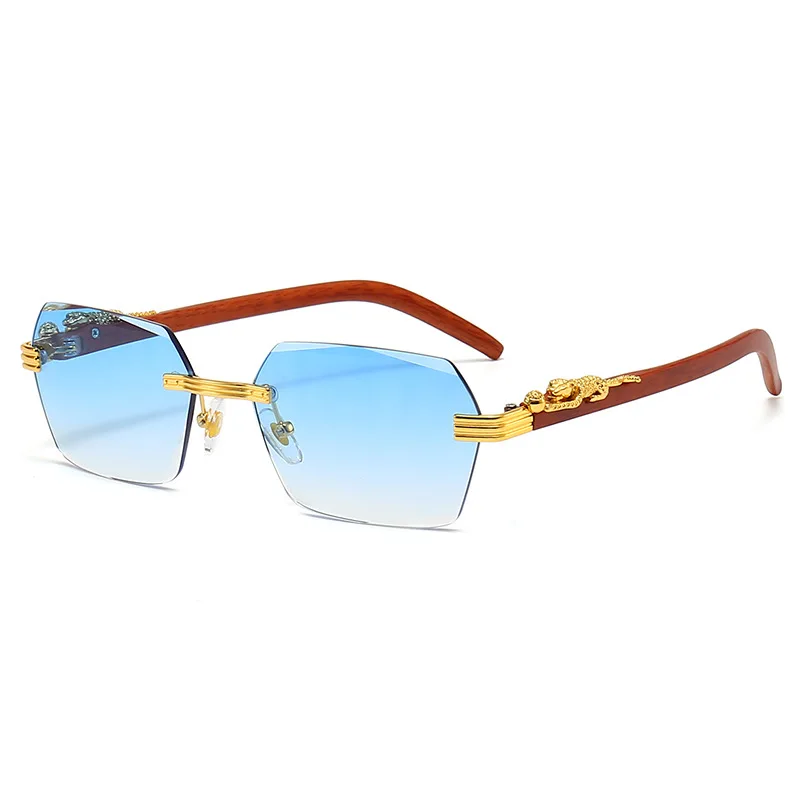 Gafas de sol transparentes para hombre, lentes oceánicas, gafas de sol  rectangulares sin montura, decoración de guepardo