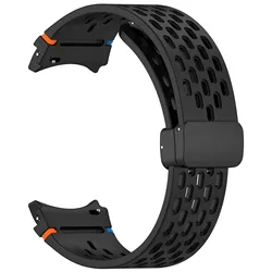 Magnetic Buckle Silicone Watch Band - 20mm Strap with No - Gap Design - Watch 6 classic 43mm (Black)
