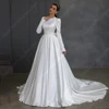 Elegant Satin A-Line Women Wedding Dresses Vintage Long Sleeves Bride Gowns Smooth Satin Beach Ball Vestido De Novias Customized 3