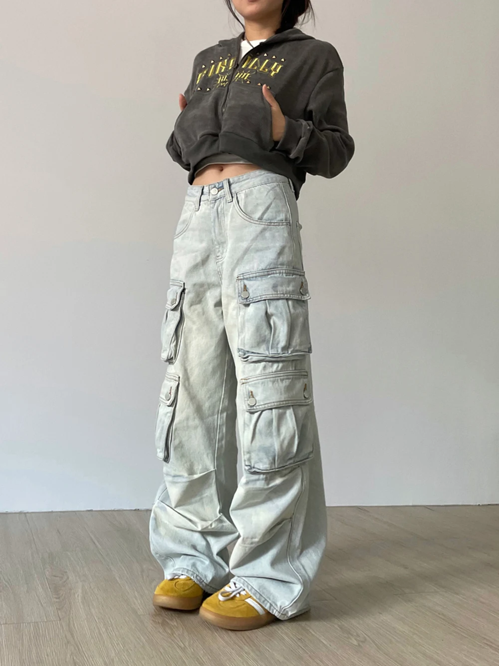 

Cargo Jeans Women Y2k Vintage Distressed Multi-pocket Trousers Winter Fashion Original Streetwear Grunge Baggy Wide Denim Pants