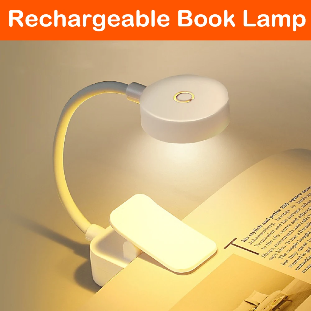 Book Light Folding Mini Clip USB Rechargeable LED 3 Modes Eye Protection Stepless Dimmable Flexible Bedroom Reading