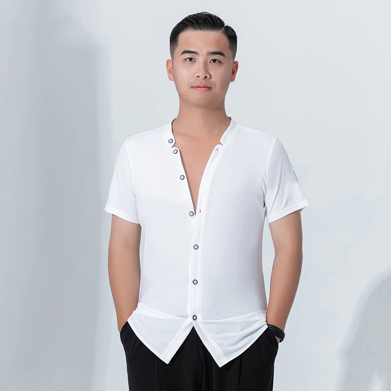 

Male Summer Latin Dance Clothes Short Sleeve Tops ChaCha Tango Performance Costume Ballroom Rumba Dance Practice Wear YS3800