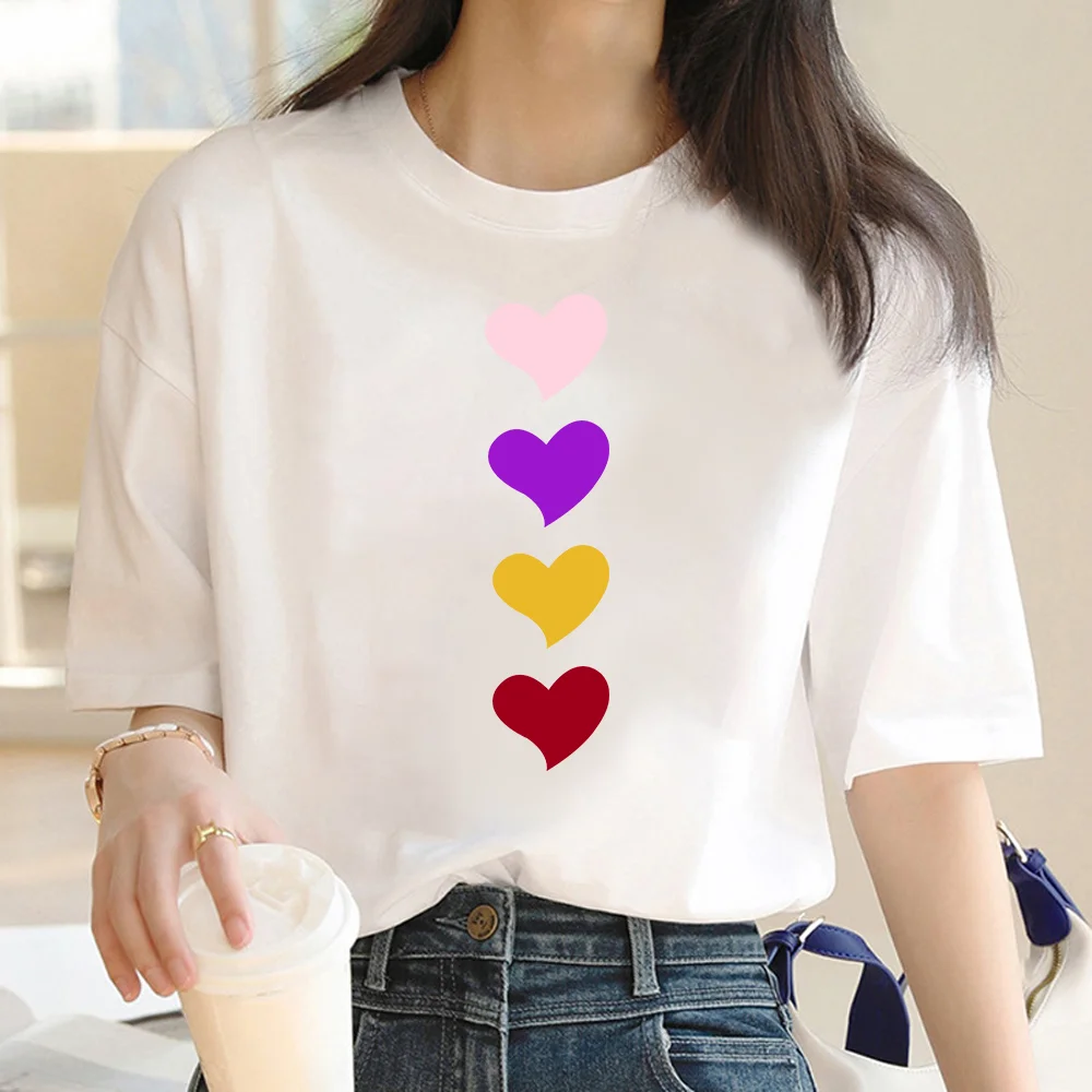 

Short Sleeve Casual Ladies Fashion Female Graphic Tee Women Love Heart Watercolor Sweet Print Summer Y2K T Clothing T-shirts