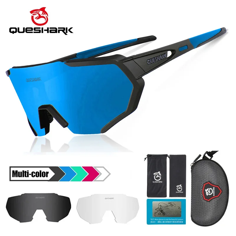 Queshark Vrouwen Mannen Grote Frame Hd Gepolariseerde 3 Lens Set Fietsen Zonnebril Sport Mtb Fiets Brillen Rijden Racefiets Bril