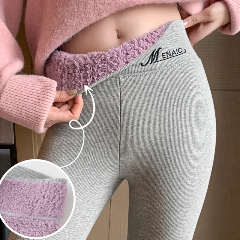 

Leggings Women Winter Thicken Lambwool Leggings Women Warm Fleece Lined Thermal Ankle-Length Pants Hight Waist Elastic Leggings