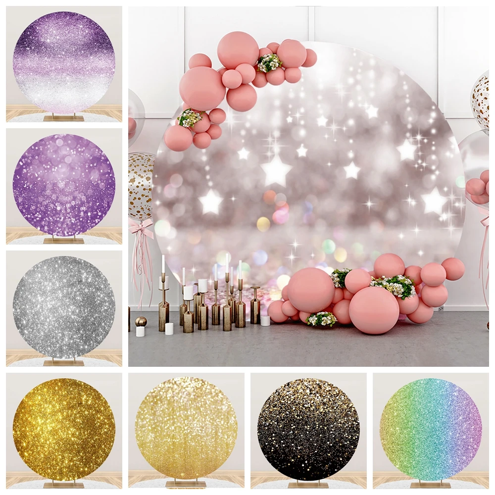 

Dreamy Glitters Light Bokeh Shiny Golden Round Photography Backgrounds Birthday Party Wedding Elastic Circle Backdrops Cover