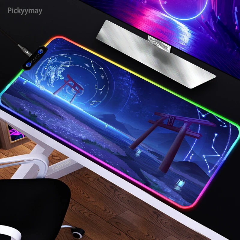 

Japan Scenery Large RGB Mouse Pad Art Mousepads LED Mouse Mat Gamer Desk Mats Anime Rubber Table Rug With Backlit Desk Pads XXL