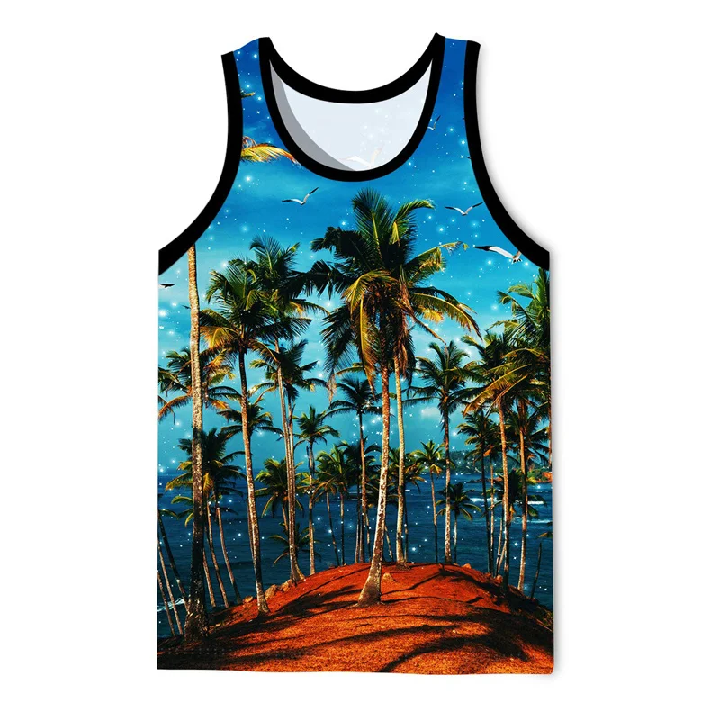 

Fashion 3D Print Hawaiian Plants Tank Top Men Summer Casual Novelty Sleeveless T Shirt Colorful Graphics Tops Oversized Vest