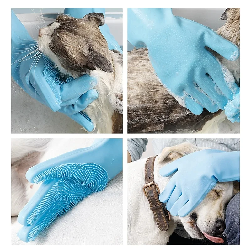 Pet Grooming Cleaning Gloves Dog Cat Bathing Glove Indirect Shampoo Gel Scrubber Clean Soft Silicone Glove Hand Skin Protection pet grooming gloves pet hair remover gloves pet protective gloves